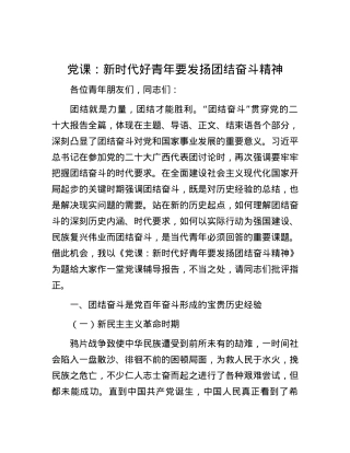 党课：新时代好青年要发扬团结奋斗精神.docx