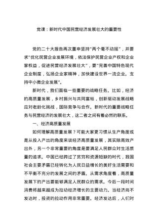党课：新时代中国民营经济发展壮大的重要性.docx