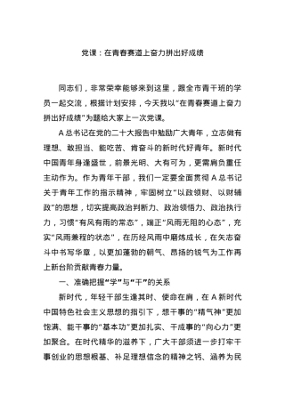 党课：在青春赛道上奋力拼出好成绩.docx