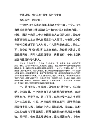 党课讲稿：做“三有”青年 书时代华章.docx