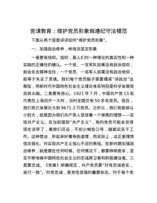 党课教育：维护党员形象 做遵纪守法模范.docx