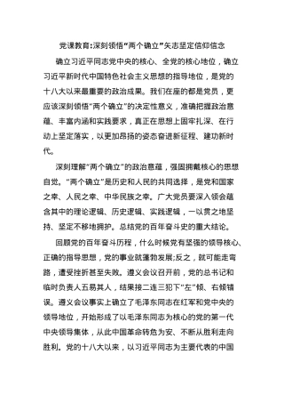 党课教育深刻领悟“两个确立”矢志坚定信仰信念.docx
