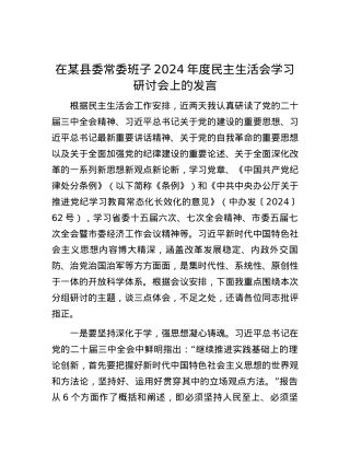 在某县委常委班子2024年度民主生活会学习研讨会上的发言.docx