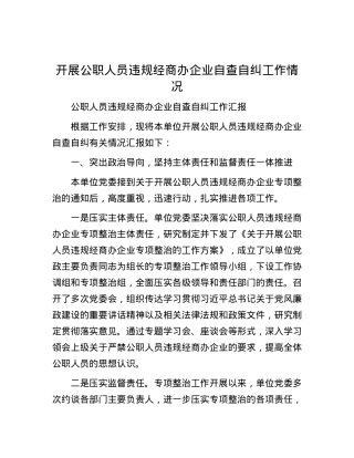 开展公职人员违规经商办企业自查自纠工作情况.docx