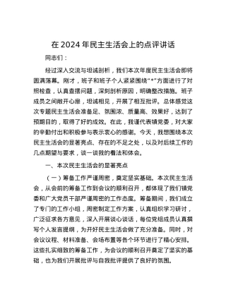 在2024年民主生活会上的点评讲话.docx
