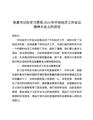 X委书记在学习贯彻2024年中央经济工作会议精神大会上的讲话.docx