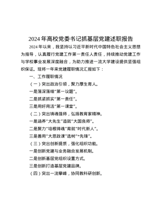 2024年高校X委书记抓基层X建述职报告.docx