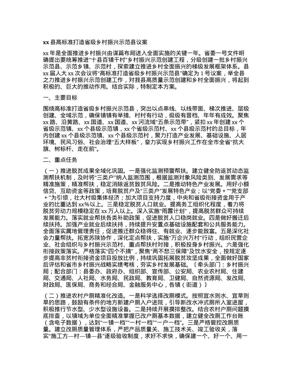xx县高标准打造省级乡村振兴示范县议案.docx_第1页