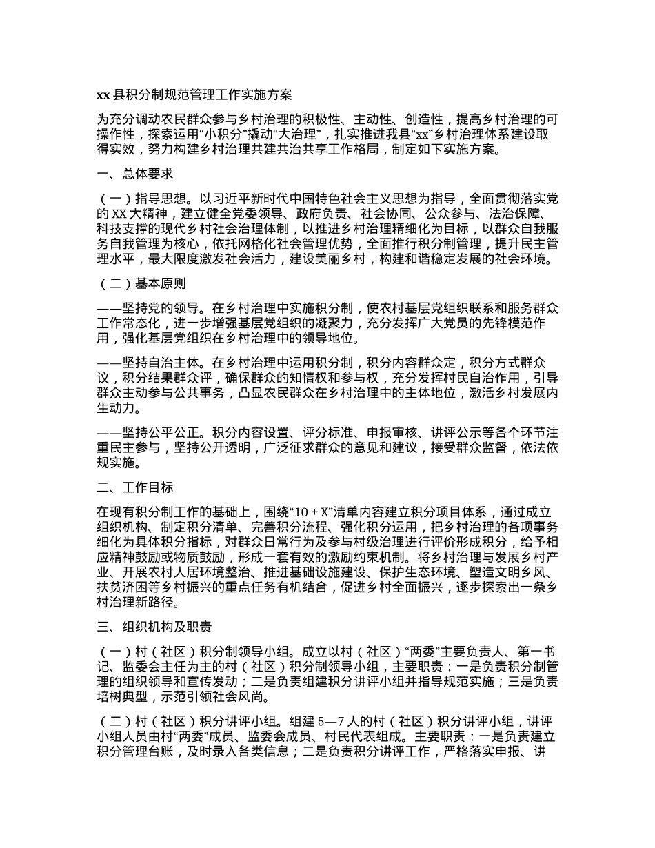 xx县积分制规范管理工作实施方案.docx_第1页