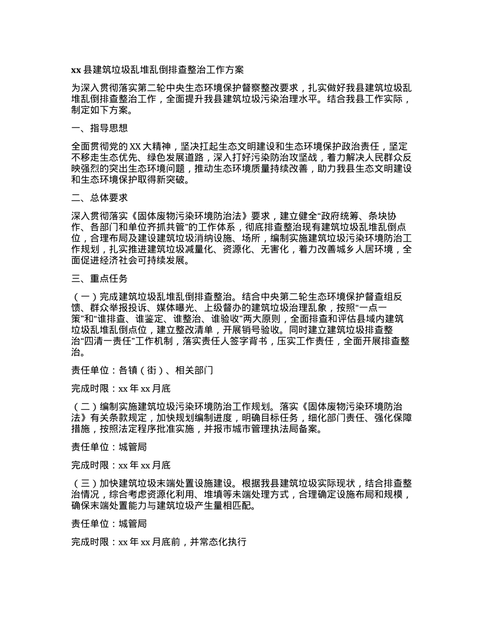 xx县建筑垃圾乱堆乱倒排查整治工作方案.docx_第1页