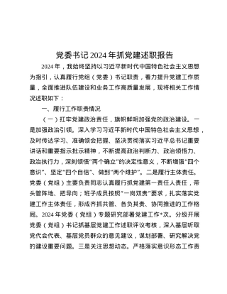 X委书记2024年抓X建述职报告.docx