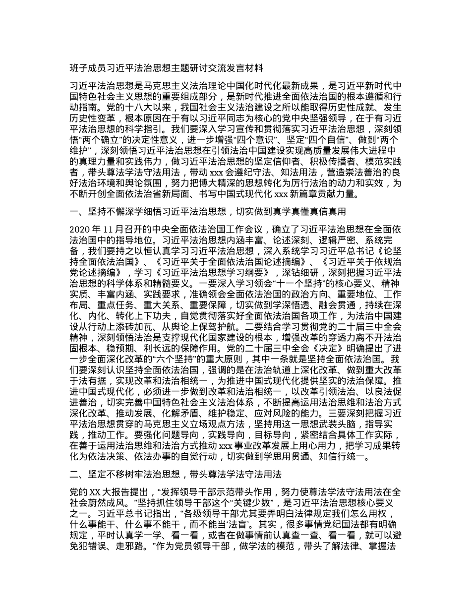 班子成员习近平法治思想主题研讨交流发言材料.docx_第1页