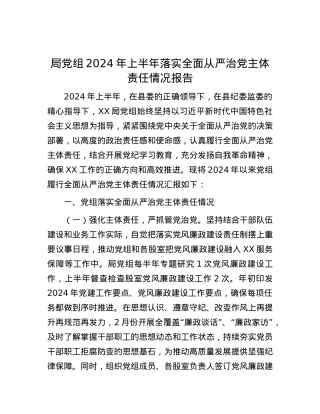 局X组2024年上半年落实全面从严治X主体责任情况报告.docx