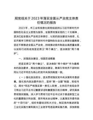局X组关于2023年落实全面从严治X主体责任情况的报告.docx