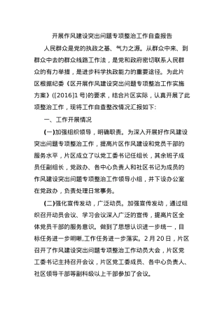 开展作风建设突出问题专项整治工作自查报告.docx