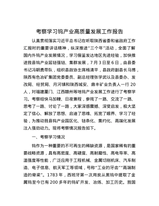 考察学习钨产业高质量发展工作报告.docx