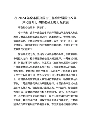 在2024年全市国资国企工作会议暨国企改革深化提升行动推进会上的汇报发言.docx