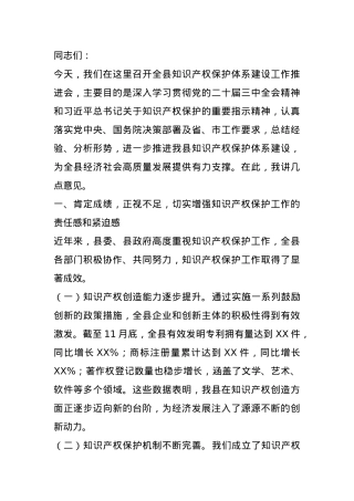 在全县知识产权保护体系建设工作推进会上的讲话.docx