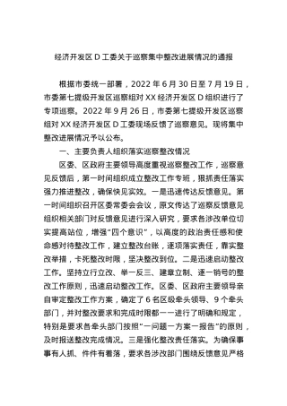经济开发区X工委关于巡察集中整改进展情况的通报.docx