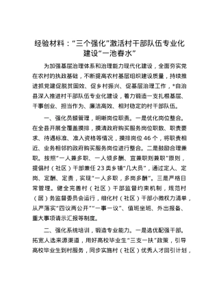 经验材料：“三个强化”激活村干部队伍专业化建设“一池春水”.docx