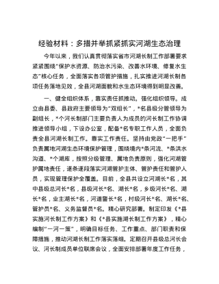 经验材料：多措并举抓紧抓实河湖生态治理.docx