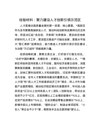 经验材料：聚力建设人才创新引领示范区.docx