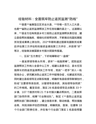 经验材料：全面筑牢防止返贫监测“防线”.docx