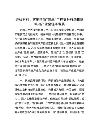 经验材料：实施粮油“三品”工程  提升行动推进粮油产业全链条发展.docx