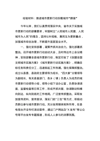 经验材料：推进城市更新行动扮靓城市“颜值”.docx