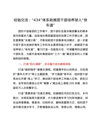 经验交流：“434”体系助推团干部培养驶入“快车道”.docx