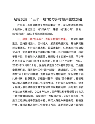 经验交流：“三个一线”助力乡村振兴提质加速.docx