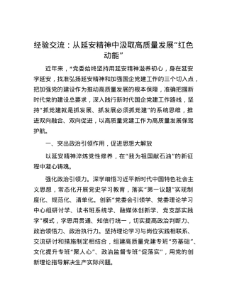 经验交流：从延安精神中汲取高质量发展“红色动能”.docx
