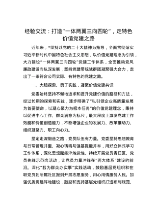 经验交流：打造“一体两翼三向四轮”，走特色价值X建之路.docx