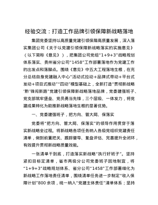 经验交流：打造工作品牌 引领保障新战略落地.docx