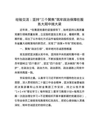 经验交流：坚持“三个聚焦” 筑牢ZZ保障 在服务大局中挑大梁.docx