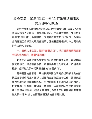 经验交流：聚焦“四维一体” 全链条锻造高素质X支部书记队伍.docx