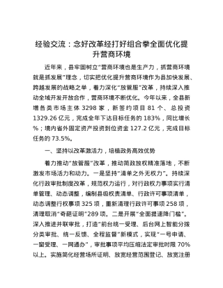 经验交流：念好改革经 打好组合拳  全面优化提升营商环境.docx