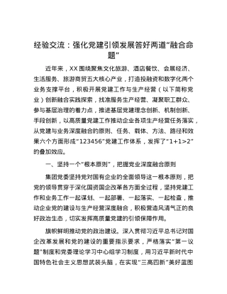 经验交流：强化X建引领发展 答好两道“融合命题”.docx