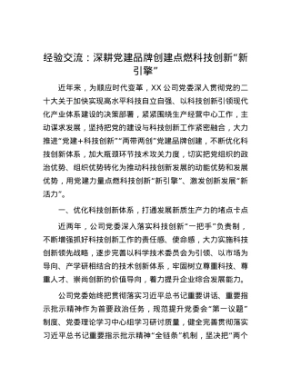 经验交流：深耕X建品牌创建 点燃科技创新“新引擎”.docx