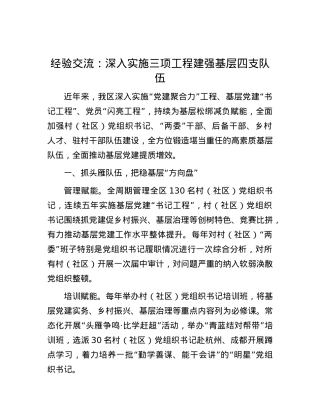 经验交流：深入实施三项工程 建强基层四支队伍.docx