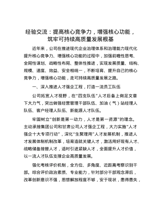 经验交流：提高核心竞争力，增强核心功能，筑牢可持续高质量发展根基.docx