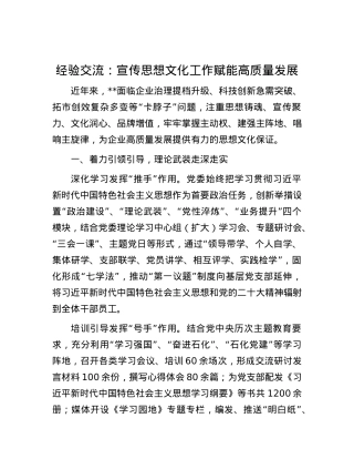经验交流：宣传思想文化工作赋能高质量发展.docx