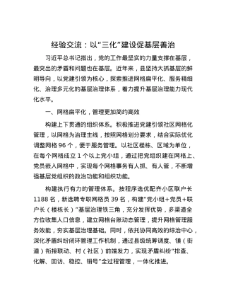 经验交流：以“三化”建设促基层善治.docx