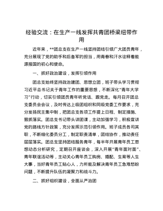 经验交流：在生产一线发挥共青团桥梁纽带作用.docx