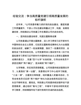 经验交流：争当高质量X建引领高质量发展的标杆旗帜.docx