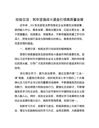 经验交流：筑牢坚强战斗堡垒 引领高质量发展.docx
