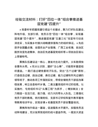 经验交流材料：打好“四位一体”组合拳  推进基层X建“四提升”.docx