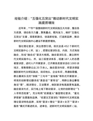 经验介绍：“五强化五突出”推动新时代文明实践提质增效.docx