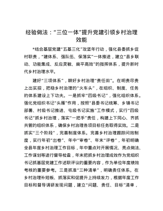 经验做法：“三位一体”提升X建引领乡村治理效能.docx