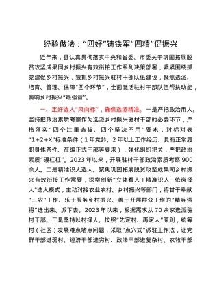 经验做法：“四好”铸铁军 “四精”促振兴.docx